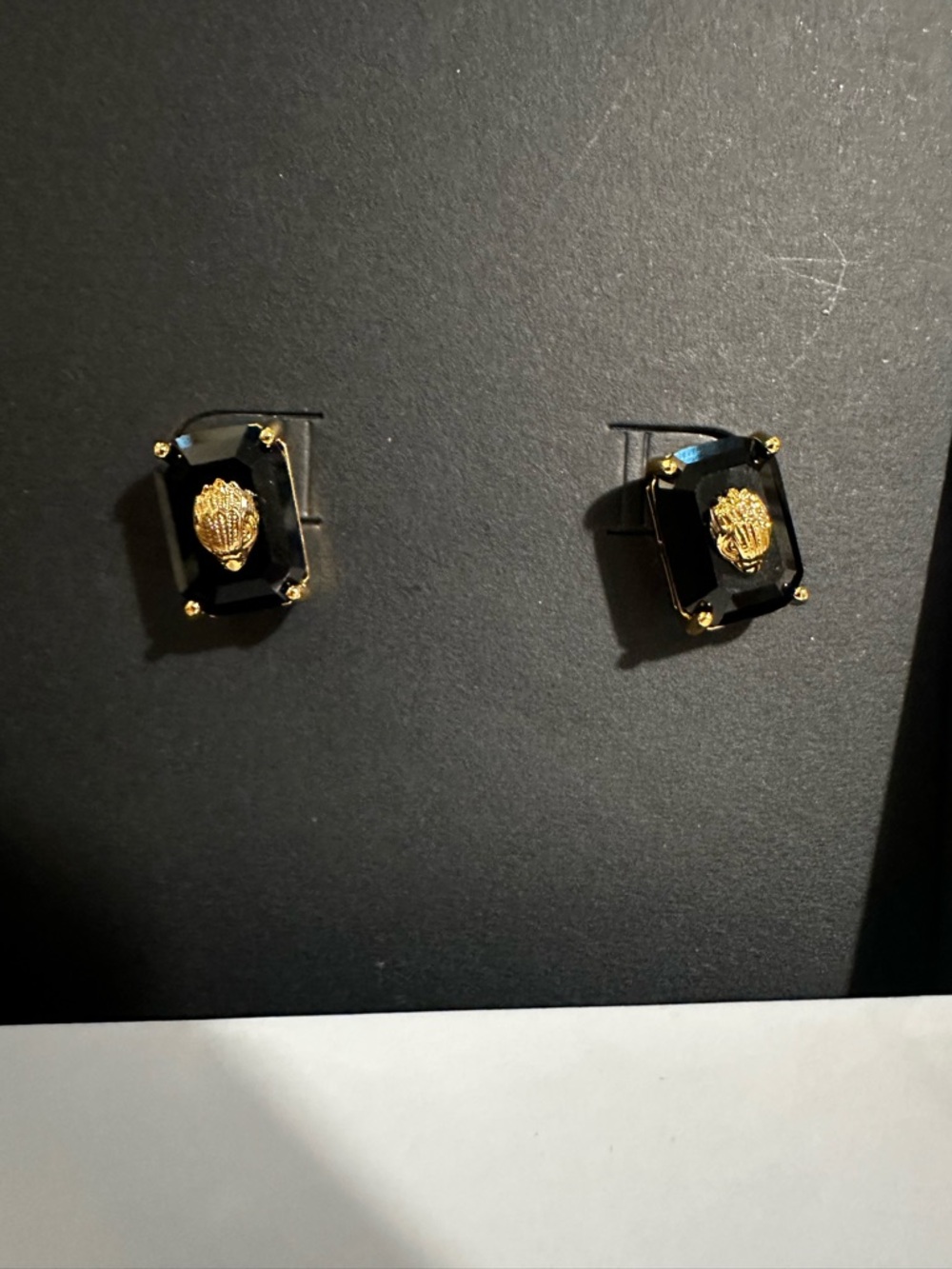 Kurt Geiger Gold Accent Black Crystal Stud Earrings